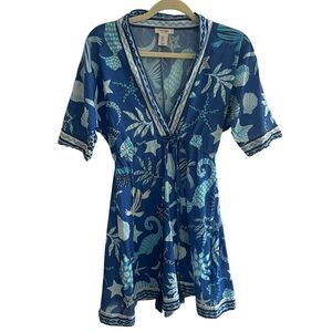 Haute Hippie Blue Sea Turtle Swimsuit Coverup Dress Women’s Small Beach Shells